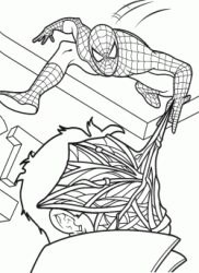 Spiderman shoots a cobweb