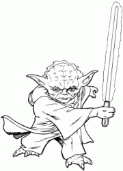 The Jedi master Yoda ready to fight with his lightsaber