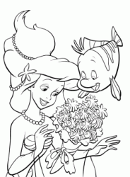 Ariel and Flounder admire a beautiful bouquet of flowers