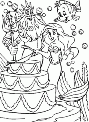 Triton and Flounder watch Ariel cut the birthday cake
