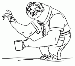 Flash sloth greets with cup in hand