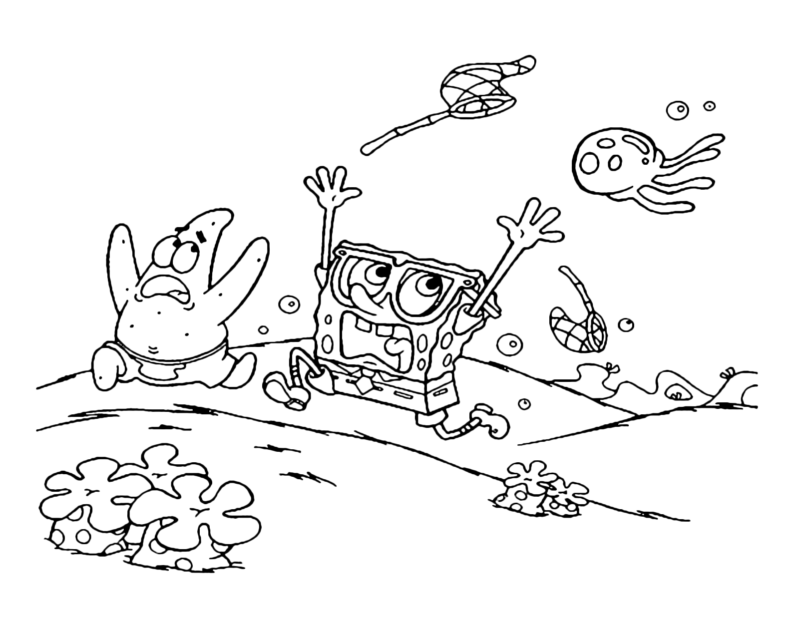 spongebob patrick jelly fishing coloring pages